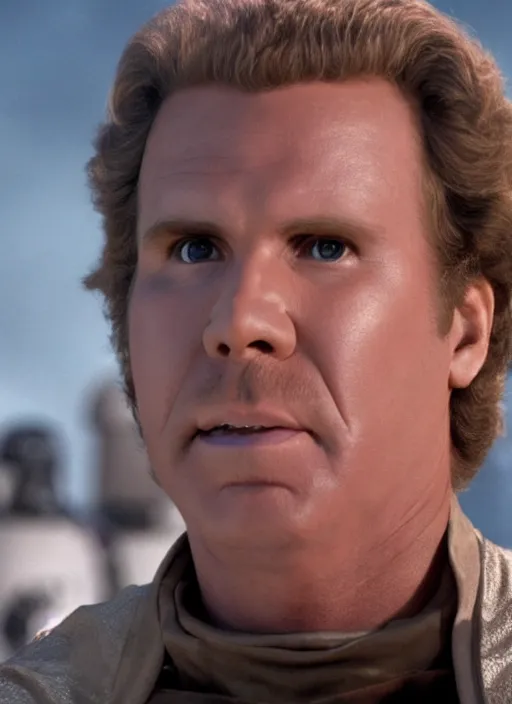 Image similar to will ferrell in star wars, movie still frame, cinematic, 4 k