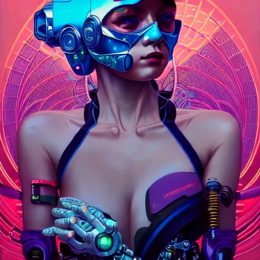 Image similar to high quality high detail portrait of a cybernetic queen diesel punk character in an futuristic world, tristan eaton, victo ngai, artgerm, rhads, ross draws, hyperrealism, intricate detailed, alphonse mucha, pastel colors, ghost in the shell, artstation,