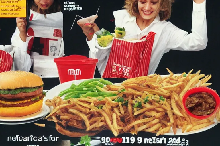 Image similar to mcdonald's mc - 9 / 1 1 9 / 1 1 meal, in 1 9 9 5, y 2 k cybercore, advertisement photo