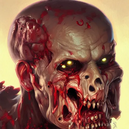 Image similar to zombie from doom eternal, front view, painted by stanley lau, painted by greg rutkowski, painted by stanley, artgerm, masterpiece, digital art, trending on arts