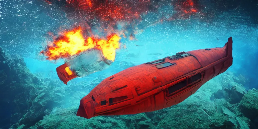Prompt: underwater spaceship on fire