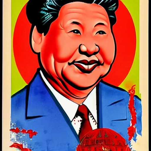 Prompt: xi jinping as communist clown, soviet propaganda style, vivid colors, detailed lines, dominating red color, detailed portrait