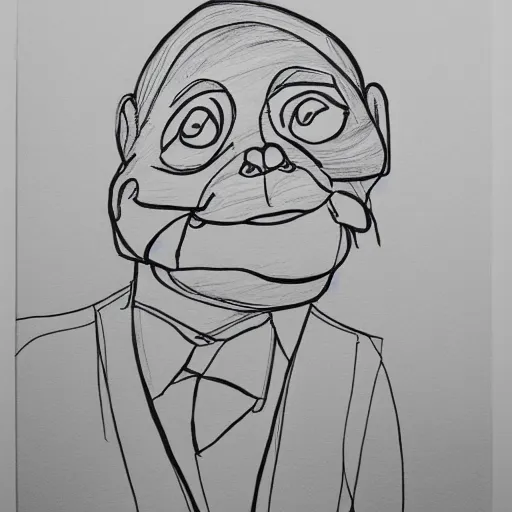 Image similar to continuous single line contour - drawing of captain - kangaroo, pen on white paper