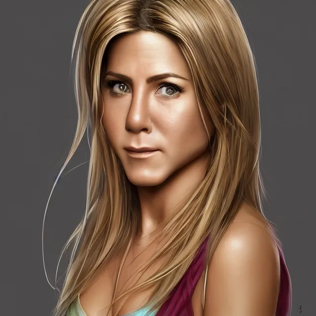 Prompt: studio portrait of neutral good colorful cyborg jennifer aniston as absurdly beautiful, elegant, young sensual anime girl, ultrafine hyperrealistic detailed face illustration by kim jung gi, irakli nadar, intricate linework, sharp focus, bright colors, matte, octopath traveler, final fantasy, unreal engine highly rendered, global illumination, radiant light, intricate environment