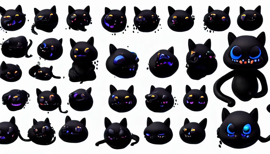 Prompt: a digital art portrait of black slime cat character design from five nights at freddy, cute liquid ink cat character sheet, 4 k, ultra detail, volumetric lighting, unreal engine, octane render