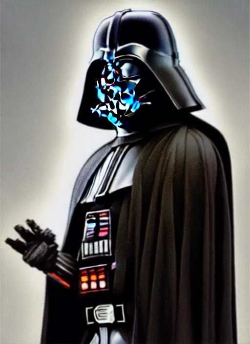 Prompt: darth vader, as a brooding figure of the dark caught in the never - ending push and pull between good and evil diffuse lighting, fantasy, intricate, highly detailed, lifelike, photorealistic, digital painting, artstation, illustration, concept art, smooth, sharp focus, art by john collier and albert aublet and krenz cushart