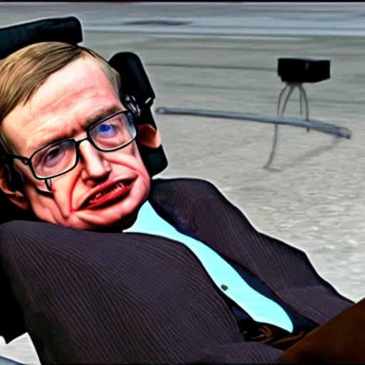Image similar to stephen hawking in gta v, gameplay footage