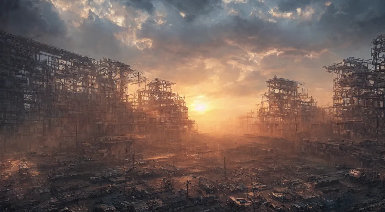 Prompt: a Stunning painting of Pripyat by gerg rutkowski,epic lighting,sunset,hyper detailed,Super realistic,cinematic,sci fi art,Masterpieces,8K Resolution