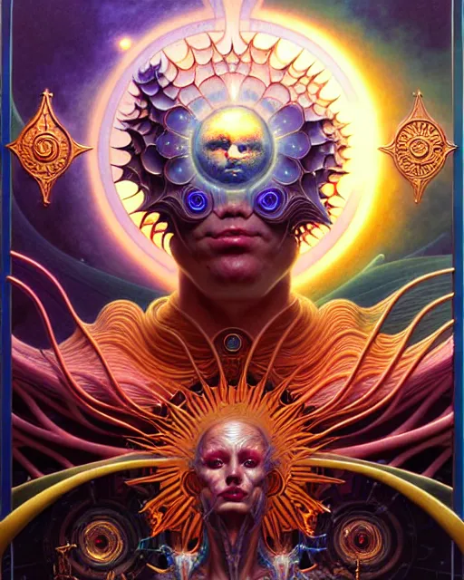 Image similar to the sun, tarot card, fantasy character portrait made of fractals, ultra realistic, wide angle, intricate details, the fifth element artifacts, highly detailed by peter mohrbacher, hajime sorayama, wayne barlowe, boris vallejo, aaron horkey, gaston bussiere, craig mullins