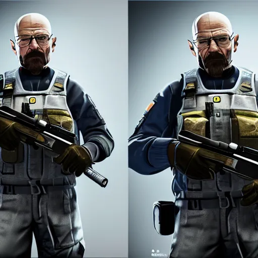 Image similar to walter white as a rainbow six siege operator, 4 k, highly detailed