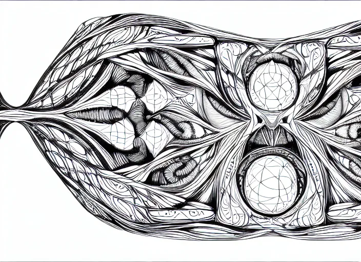 Image similar to symmetry! human fetus, intricate, elegant, highly detailed, concept art, smooth, sharp focus, lineart, illustration,, penned with black on white, 8 k