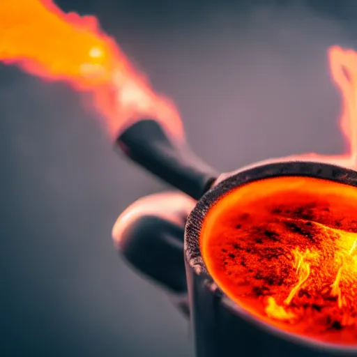 Image similar to You holding lava in cup, POV, hyperrealistic, detalied, high quality, photorealistic, photography, HD,