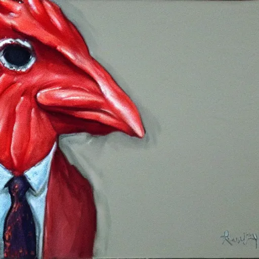 Prompt: a closeup portrait of an antropomorphic chicken wearing a suit, photorealistic -n 9