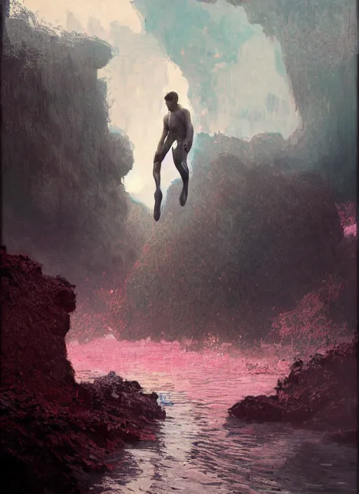 Prompt: matt damon emerging from pink water by greg rutkowski, claude monet, conrad roset, takato yomamoto, rule of thirds, sigma look, beautiful