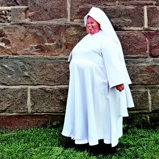 Prompt: Sister Mary Clarence obese