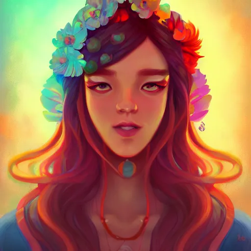 Image similar to portrait of a beautiful hippie, art by lois van baarle and ross tran and sam yang, digital art, high detail, sharp focus, trending on artstation, deviantart, pinterest, 4 k uhd image