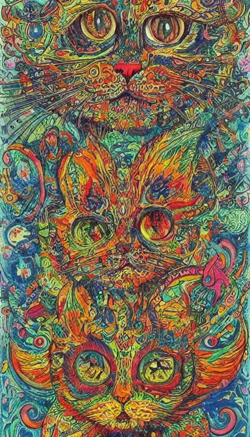 Prompt: psytrance artwork, by louis wain