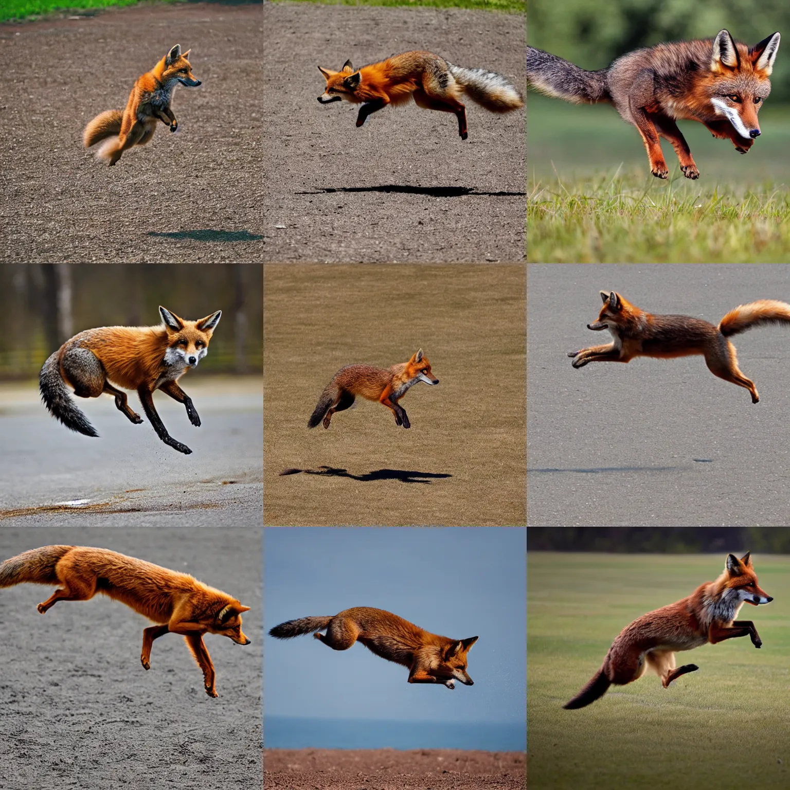 Prompt: a brown fox jumping over a dog