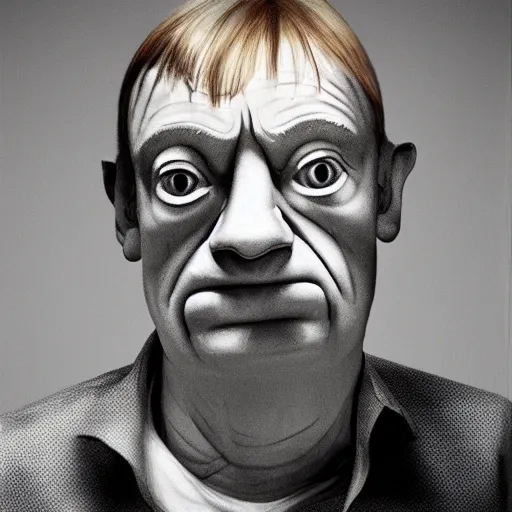 Prompt: mark e smith in the style of an easter island head