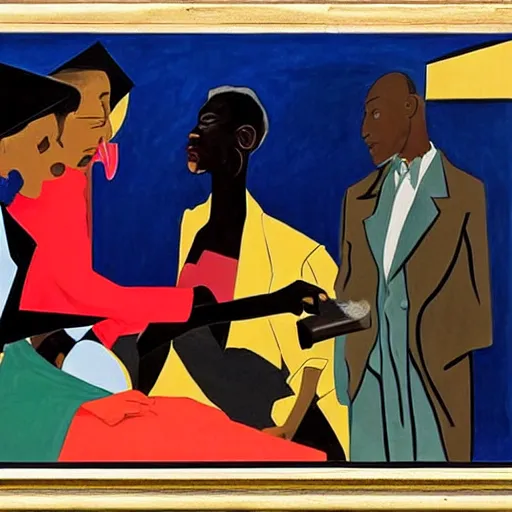 Prompt: female homeless millionaire, in expensive clothes and with a cigar, by Jacob Lawrence and Henry Taylor clean, detailed, award winning