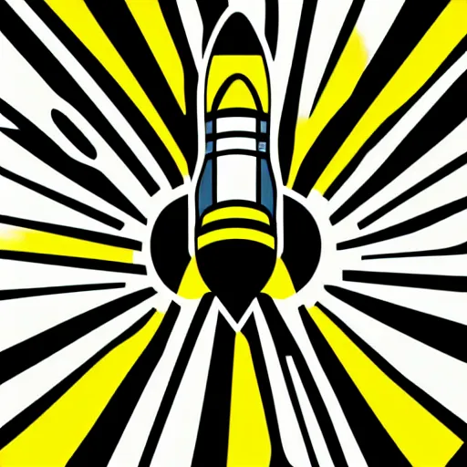 Image similar to outline graphic illustration of a rocket being loaded with digital ideas as rocket fuel. Done in the style of dribble illustrations for websites. Black, white and yellow