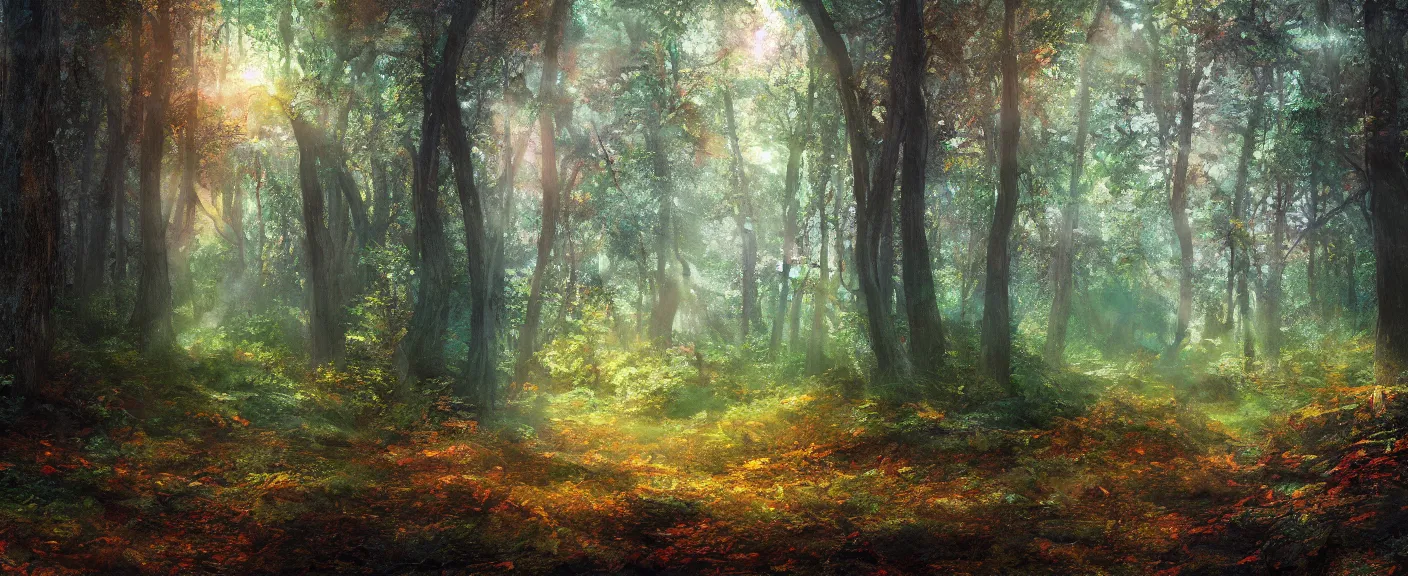 Image similar to a clearing in a forest, digital art, highly detailed, realistic, bright colors, 8 k