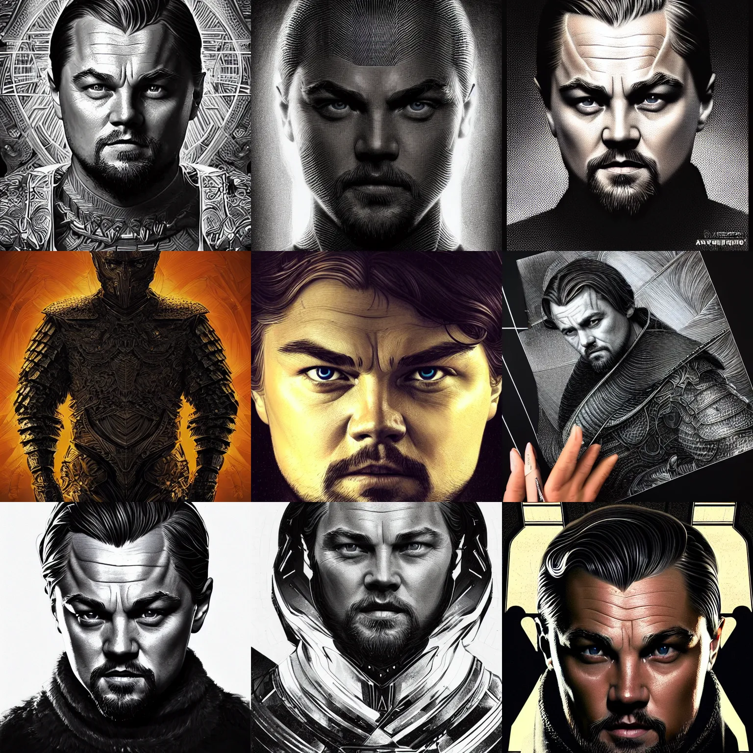 Prompt: portrait isometric drawing, leonardo dicaprio in black dragon armor, intricate, epic lighting, cinematic composition, hyper realistic, 8k resolution, unreal engine 5, by Artgerm, tooth wu, dan mumford, beeple, wlop, rossdraws, James Jean, Andrei Riabovitchev, Marc Simonetti, yoshitaka Amano, Artstation