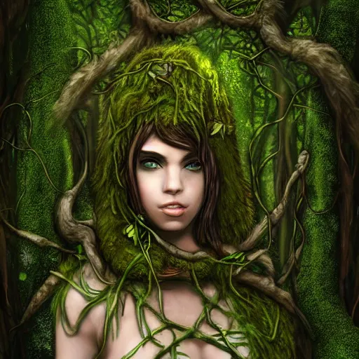 Image similar to a druid covered in moss and vines in the style of anti-art trending on artstation deviantart Pinterest detailed High Resolution HD 8k