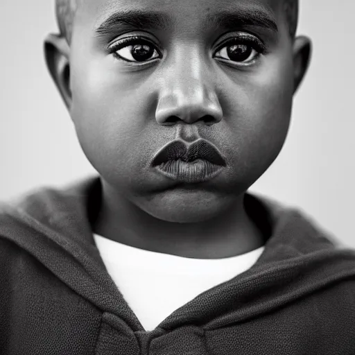 Prompt: the face of kanye west at 6 years old, portrait by julia cameron, chiaroscuro lighting, shallow depth of field, 8 0 mm, f 1. 8