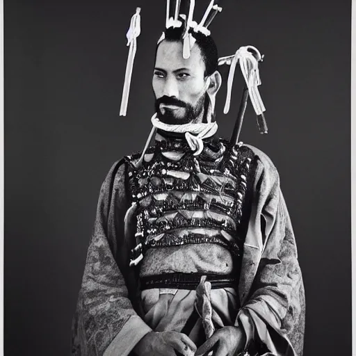 Image similar to A Moroccan samurai, portrait, by Richard Avedon, Derek Ridgers, Mert and Marcus