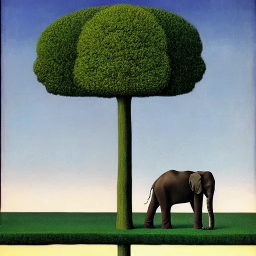 Image similar to tree elephant hybrid, the metaphor for life, by rene magritte