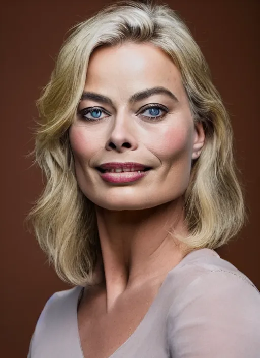 Prompt: DSLR photo portrait still of 63 year old age 63 Margot Robbie at age 63!!!, 85mm f1.8