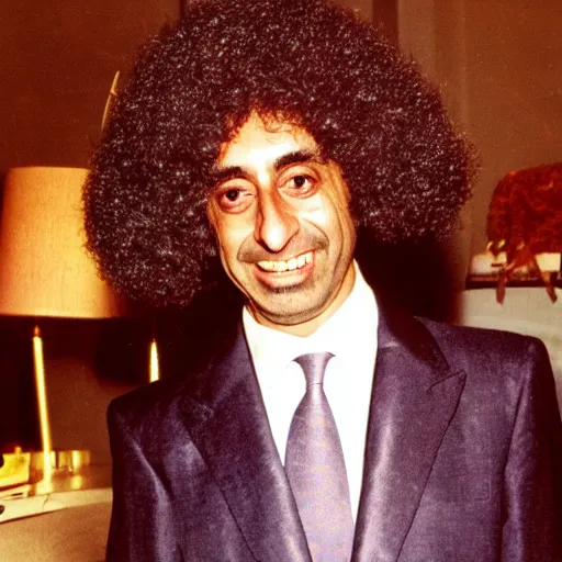 Prompt: Eric Zemmour with afro hair, 70s style fashion