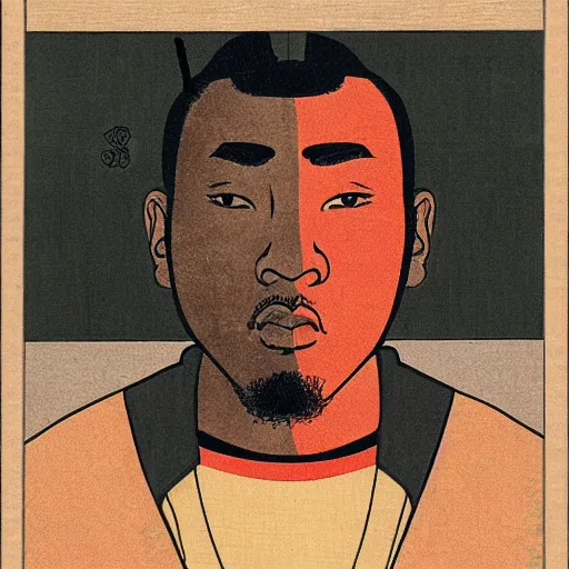 Prompt: Ukiyo-E portrait of Samurai Kendrick Lamar