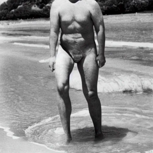 Prompt: donald trump wearing a 1 9 2 0 s style bathing suit