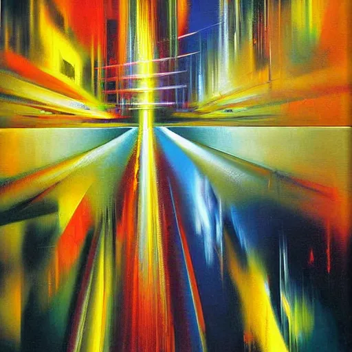 Image similar to abstract art representing momentum, oil painting by john berkey and gabriel dawe, masterwork