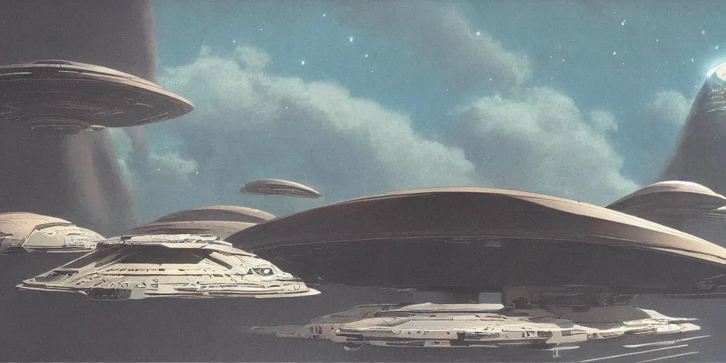 Image similar to moebius matte painting of a scifi mothership