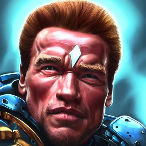 Image similar to a screenshot of arnold schwarzenegger as reinhardtin overwatch, portrait, fantasy, beautiful face, vivid colors, elegant, concept art, sharp focus, digital art, hyper - realistic, 4 k, unreal engine, highly detailed, hd, dramatic lighting by brom, trending on artstation