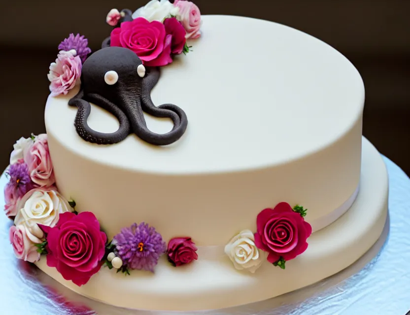 Prompt: octopus wedding cake in flowers