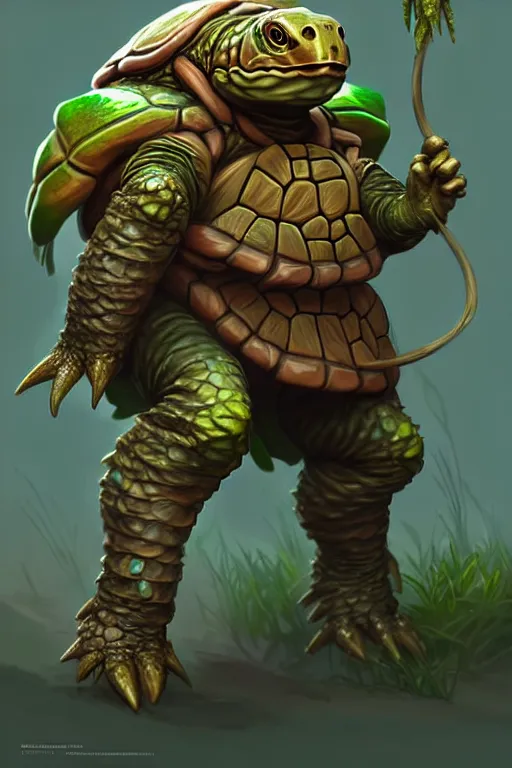 Prompt: d & d tortle nature cleric, highly detailed, digital painting, artstation, sharp focus, illustration, art by tan zi and ayanamikodon and alphonse mucha and wlop