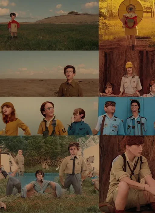 Image similar to scene from Moonrise Kingdom, Wes Anderson, retro, 8k, cinematic, ultra sharp detailed digital art