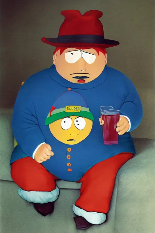 Image similar to Eric Cartman from South Park as a real life person, realistic photo, by Annie Leibovitz