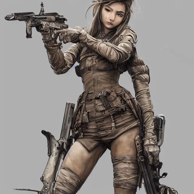 Prompt: the portrait of lawful neutral colorful female infantry gunner as absurdly beautiful, gorgeous, elegant, young britishswimsuit model looking straight, an ultrafine hyperdetailed illustration by kim jung gi, irakli nadar, intricate linework, incredibly detailed faces, extremely sharp focus, octopath traveler, unreal engine 5 highly rendered, global illumination, radiant light, detailed and intricate environment