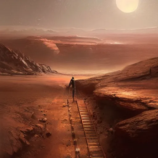 Image similar to elon musk in mars by greg rutkowski, digital art, trending on artstation, highly detailed