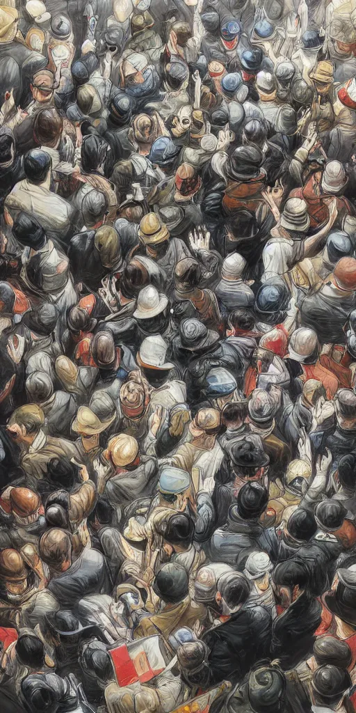 Image similar to oil painting scene from crowd in the elevator by kim jung gi