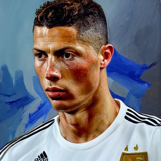 Image similar to high quality high detail painting by lucian freud, hd, christian ronaldo as a king