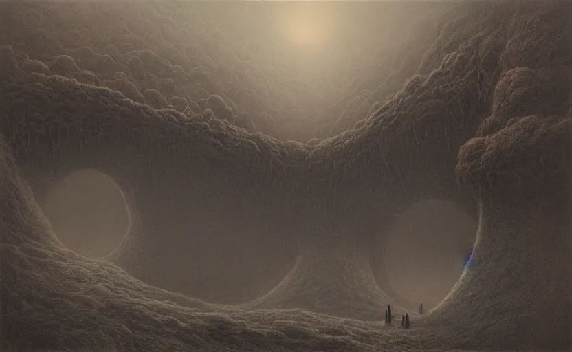 Image similar to A bridge over an endless abyss, Zdzislaw Beksinski, digital art