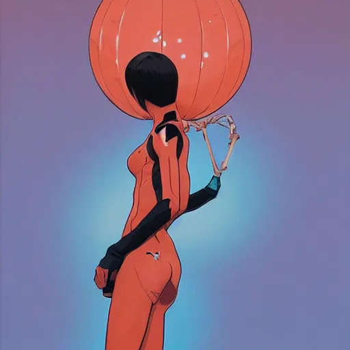 Image similar to thin girl with boyish body shape in catsuit. illustration by james jean and satoshi kon and erik jones, inspired by evangelion, smooth feature, intricate oil painting, high detail illustration, sharp high detail