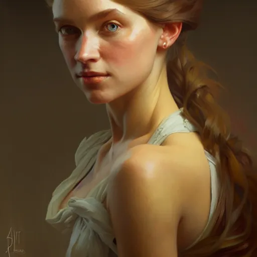 Image similar to a portrait painting of julia dietze in the oil painting unreal 5 daz. rpg portrait, extremely detailed artgerm greg rutkowski alphonse mucha vladimir volegov