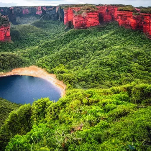 Image similar to beautiful photograph of a lush natural scene on an alien planet featured in sony world photography awards 2 0 3 0. 4 k, high definition. extremely detailed. beautiful landscape. weird vegetation. cliffs and water.